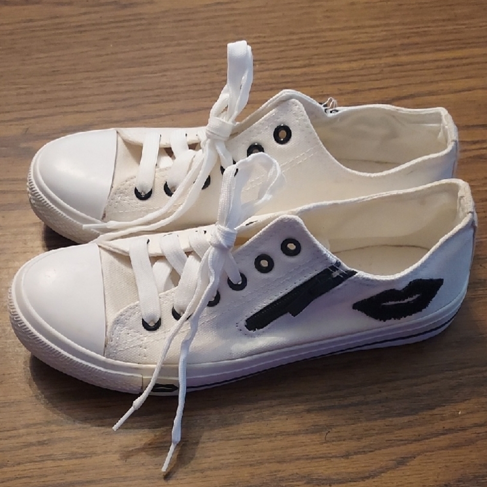 White Canvas Sneakers with Black Accents
